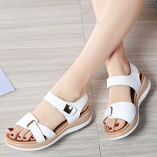 Load image into Gallery viewer, Women Genuine Leather Shoes Sandals Flats Hook Loop Bling Beach Shoes