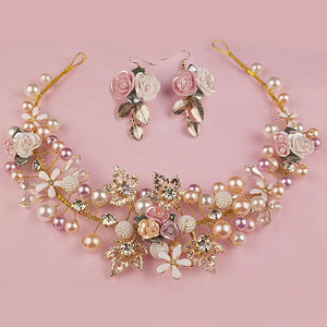 Gold Color Handmade Flower Headpieces Wedding Pearl Crystal Headbands a95