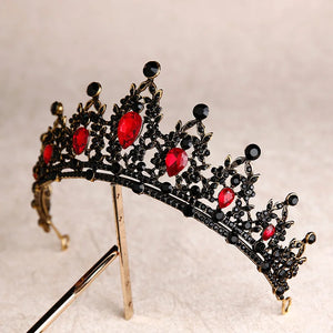 Black Red Crystal Heart Bridal Tiaras Crown Rhinestone Diadem Pageant Veil Tiara Headband A93