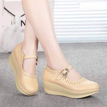 Carica l&#39;immagine nel visualizzatore di Gallery, Spring Real Leather Shoes High Heels Round Women Wedge Nurse Shoes x07