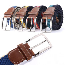 Load image into Gallery viewer, Men&#39;s Fabric Leather Elastic Woven Stretch Belt 1-3/8&quot; Wide Canvas Casual Belt