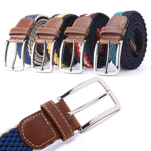 Men's Fabric Leather Elastic Woven Stretch Belt 1-3/8" Wide Canvas Casual Belt