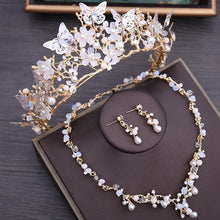 Load image into Gallery viewer, Luxury Crystal Pearl Butterfly Jewelry Set Rhinestone Choker Necklace Earrings Sets bj15 - www.eufashionbags.com