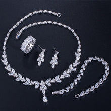 Charger l&#39;image dans la galerie, 4Pcs Cubic Zircon Wedding Jewelry Sets Necklace Earrings Ring and Bracelet Dress Accessories cj02 - www.eufashionbags.com