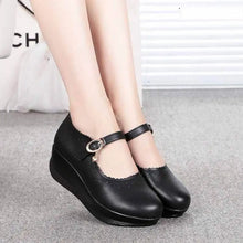 Load image into Gallery viewer, Spring Real Leather Shoes High Heels Round Women Wedge Nurse Shoes x07