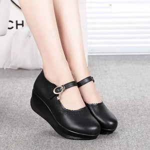 Spring Real Leather Shoes High Heels Round Women Wedge Nurse Shoes x07