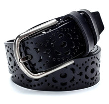 Cargar imagen en el visor de la galería, Luxury Women Cowskin Leather Belt With Hollow Flower Genuine Leather Jeans Belts