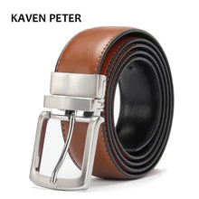 Cargar imagen en el visor de la galería, Men&#39;s Genuine Leather Belt Reversible For Jeans Rotated Buckle Dress Belts