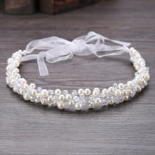 Load image into Gallery viewer, New Crystal Ribbon Women Pearl Headbands Rhinestone Wedding Hair Jewelry l09