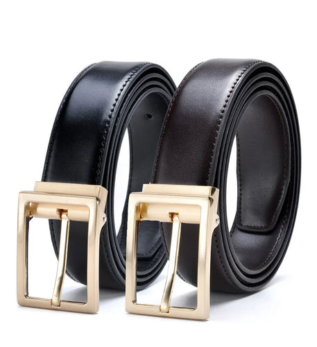 Men Belts Gold Metal Genuine Leather Mens Luxury Strap Male Belt Formal Men's Trousers Belt