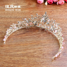 Load image into Gallery viewer, New white pink beads bridal crowns handmade tiara bride headband crystal rhinestone diadem queen crown wedding hair accessories