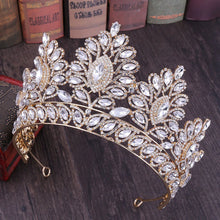 Laden Sie das Bild in den Galerie-Viewer, Baroque Rose Gold Color Big Rhinestone Bridal Tiaras Crown Champagne Crystal Headband
