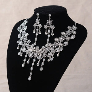 Luxury Silver Color Crystal Flowers Bridal Jewelry Set For Women a20
