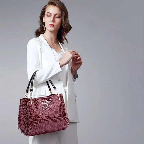 Luxury Crocodile Handbag Women Retro Three-pocket Large Shoulder Bag High Quality Causal Totes for Shopping Big Bag Sac