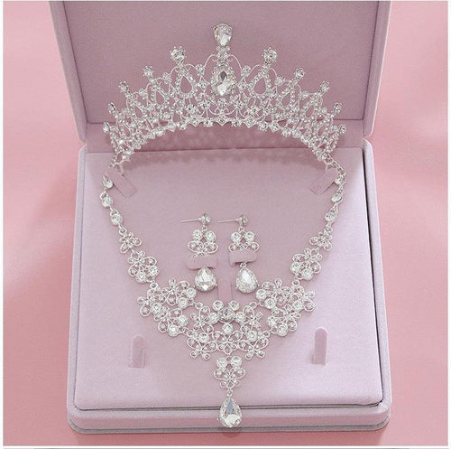 Fashion Crystal Wedding Jewelry Sets Women Tiara Crowns Necklace Earrings Set bj30 - www.eufashionbags.com