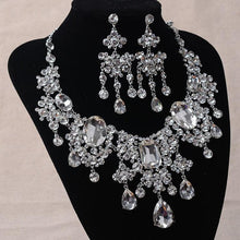 Cargar imagen en el visor de la galería, Large Rhinestone Water Drop Necklace Earrings bridal Jewelry Set bj21 - www.eufashionbags.com