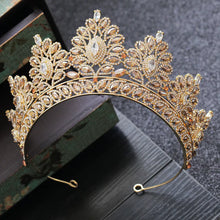 Load image into Gallery viewer, Baroque Vintage Gold Color Champagne Rhinestone Bridal Tiaras Crown Wedding Hair Accessories