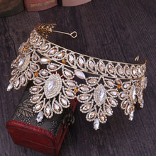 Laden Sie das Bild in den Galerie-Viewer, Baroque Rose Gold Color Big Rhinestone Bridal Tiaras Crown Champagne Crystal Headband
