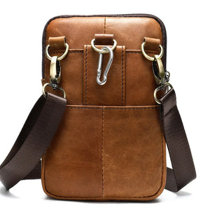 Engraved Small Men's Shoulder Bag Genuine Leather Crossbody Bags Mini Phone Bags