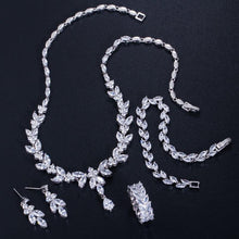 Laden Sie das Bild in den Galerie-Viewer, 4Pcs Cubic Zircon Wedding Jewelry Sets Necklace Earrings Ring and Bracelet Dress Accessories cj02 - www.eufashionbags.com