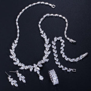 4Pcs Cubic Zircon Wedding Jewelry Sets Necklace Earrings Ring and Bracelet Dress Accessories cj02 - www.eufashionbags.com