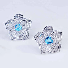 Laden Sie das Bild in den Galerie-Viewer, Luxury Silver Color Flower Jewelry Sets For Women Blue Stone Pendant Necklace Stud Earring Ring Sets Party Costume Jewelry
