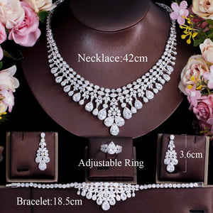 4Pcs Big Tassel Water Drop CZ Wedding Jewelry Set for Women Dubai accessories cj03 - www.eufashionbags.com