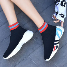 Load image into Gallery viewer, High Top Casual Sock Shoes Woman Flying Woven Vulcanized Sneakers Schoenen Vrouw Soft Outdoor Walking Trainers Shoes