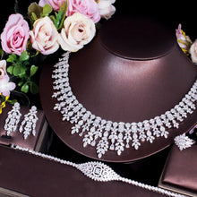 Load image into Gallery viewer, 4 Pcs Tassel Drop Cubic Zirconia Wedding Jewelry Sets Dubai Gold Color Party Costume Set cj06 - www.eufashionbags.com
