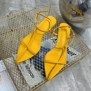 Women Fashion Sandals Thin Low Heels Pointed Open Toe Ankle Strap Dress Shoes Summer Thin Low Heels Sandals