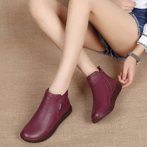 Vintage Handmade Genuine Leather Women Ankle Boots Casual Snow Boots x10