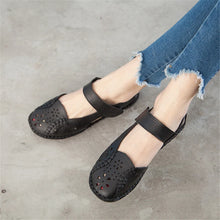Cargar imagen en el visor de la galería, Genuine Leather Breathable Soft Flat Sandals Summer Women Casual Shoes x19