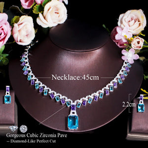 Purple Blue Cubic Zircon Crystal Jewelry Sets for Women Dangle Drop Wedding Necklace Earrings Set
