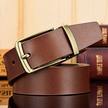 Load image into Gallery viewer, Classic Trousers Belt Cow Genuine Leather Luxury Strap For Men Jeans Gold Matel Pin Buckle