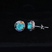 Charger l&#39;image dans la galerie, 925 Silver Needle 8mm Round Paraiba Tourmaline Gemstone Stud Earrings For Women Anniversary Jewelry Gift