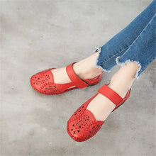Charger l&#39;image dans la galerie, Genuine Leather Breathable Soft Flat Sandals Summer Women Casual Shoes x19