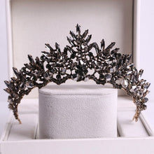 Load image into Gallery viewer, Large Black Crystal Bridal Tiaras Crowns Rhinestone Veil Tiara Headband Wedding Hair Accessories bc55