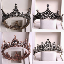 Load image into Gallery viewer, Large Black Crystal Bridal Tiaras Crowns Rhinestone Veil Tiara Headband Wedding Hair Accessories bc55 - www.eufashionbags.com