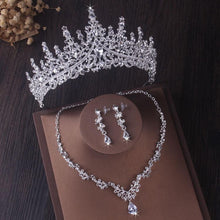 Charger l&#39;image dans la galerie, Silver Color Crystal Bridal Jewelry Sets Tiaras Crown Earrings Choker Necklace Set bj43 - www.eufashionbags.com