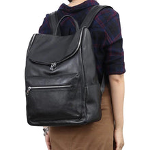 Laden Sie das Bild in den Galerie-Viewer, 100% Genuine Leather Large Backpack Black Travel Bag Knapsack School bag - www.eufashionbags.com