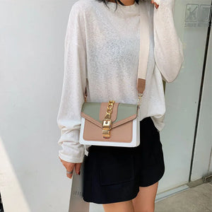 Small Summer Contrast Color PU Leather Crossbody Bags For Women New  Chain Shoulder Messenger Handbags