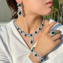 Carica l&#39;immagine nel visualizzatore di Gallery, 4 Pcs Green CZ Women Wedding Jewelry Sets Dubai Bridal Party Set cj05 - www.eufashionbags.com