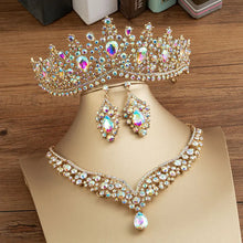 Laden Sie das Bild in den Galerie-Viewer, Gorgeous Crystal AB Bridal Jewelry Sets Fashion Tiaras Earrings Necklaces Set for Women Wedding Dress Crown Jewelry Set