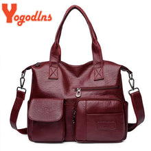 Carica l&#39;immagine nel visualizzatore di Gallery, Vintage Casual Style Big Shoulder Bags for Women PU Leather Luxury Tote Handbag