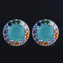 画像をギャラリービューアに読み込む, 925 Silver Needle 8mm Round Paraiba Tourmaline Gemstone Stud Earrings For Women Anniversary Jewelry Gift