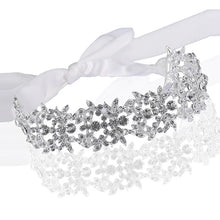 Load image into Gallery viewer, Handmade Crystal Flowers Ribbon Headband Tiaras Crown Wedding Hair Accessories l22