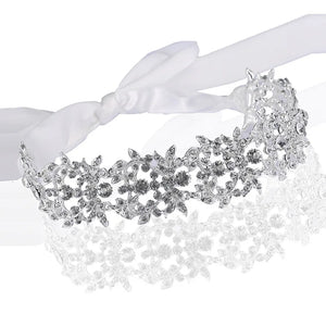 Handmade Crystal Flowers Ribbon Headband Tiaras Crown Wedding Hair Accessories l22