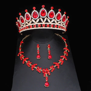 Luxury Crystal Wedding Jewelry Sets For Women Tiara/Crown Earrings Necklace Set dc02 - www.eufashionbags.com