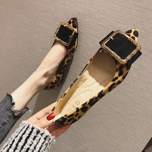 Leopard Fashion Women Flats Pointed Toe Heel Shoes Plus Size 31-46 q21