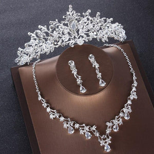 Fashion Heart Crystal Bridal Jewelry Sets Wedding Crown Earrings Choker Necklace Set bj19 - www.eufashionbags.com